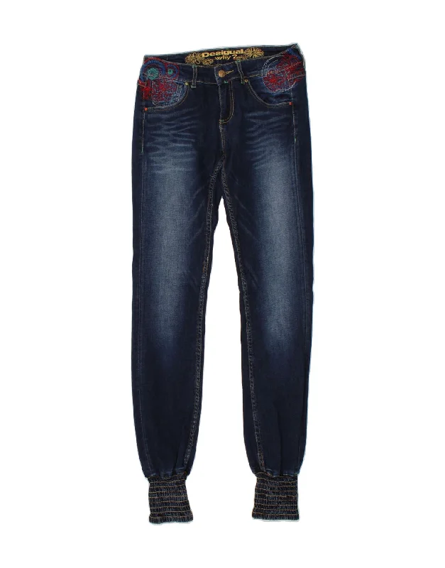 DESIGUAL Womens Low Waist Joggers Slim Jeans W30 L35 Navy Blue Floral