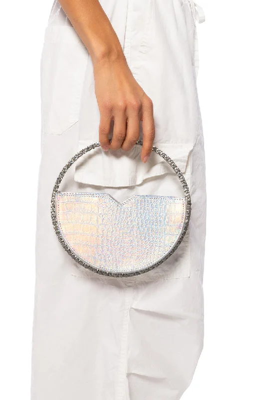 MINT DIAMOND HANDLE BAG IN SILVER HOLOGRAM