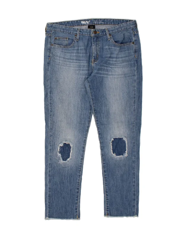 MOSSIMO Womens Boyfriend Distressed Cropped Jeans US 10 Large W34 L28 Blue