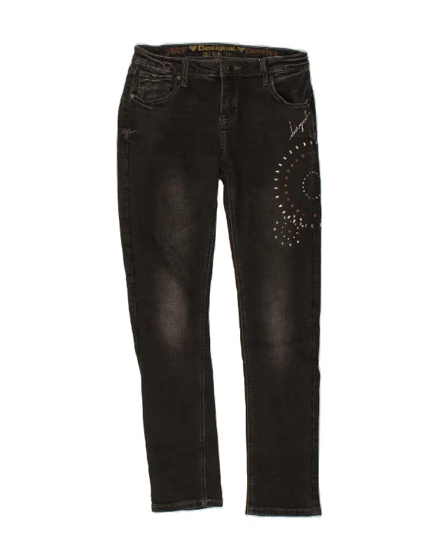 DESIGUAL Womens Graphic Slim Jeans W26 L28  Black Polyester