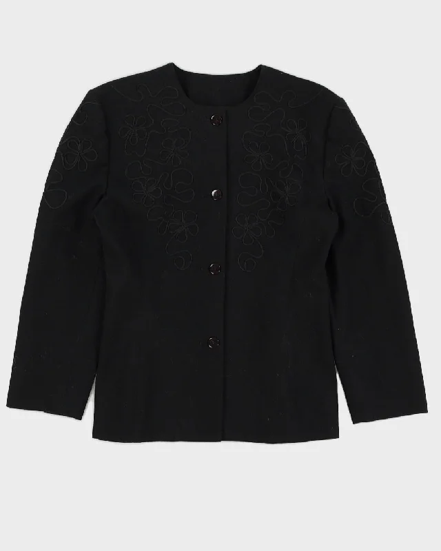 Black Ribbon Embroidered Blazer Jacket - M