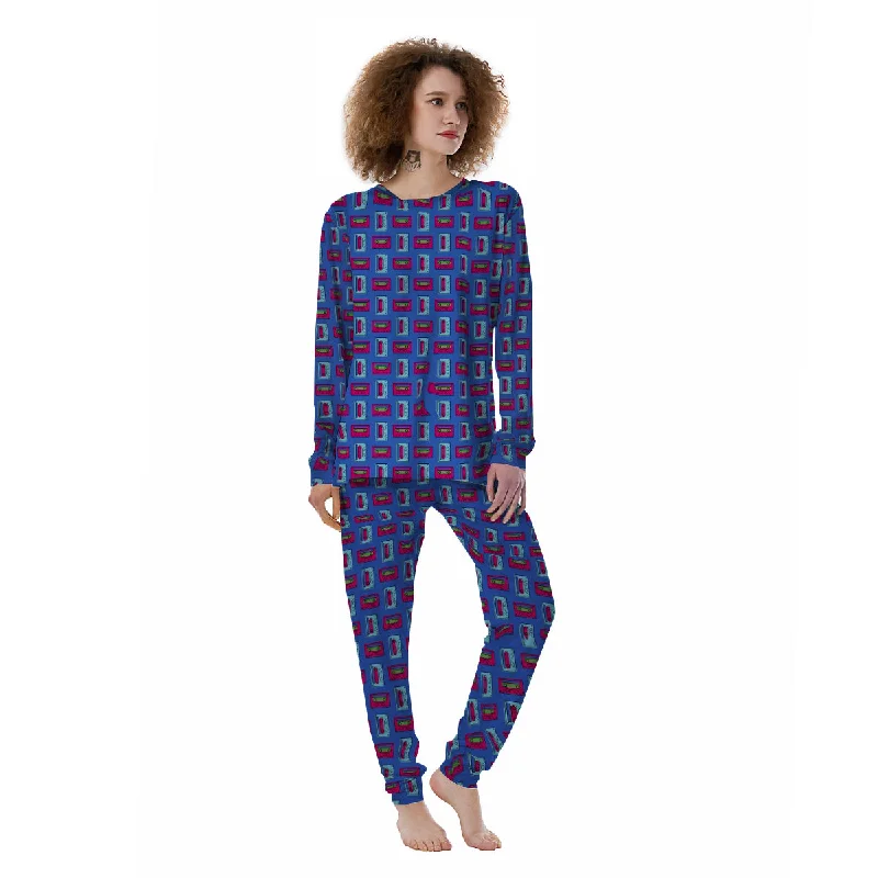 Cassette Pink And Blue Print Pattern Women's Pajamas