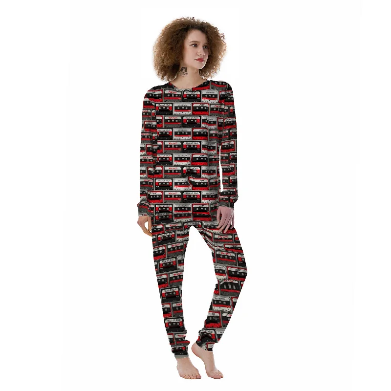 Cassette Red Punk Print Pattern Women's Pajamas