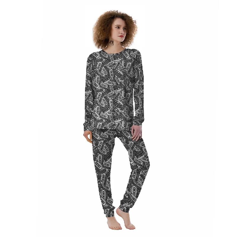 Cassette Tape Monochrome Print Pattern Women's Pajamas