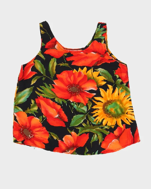 Red Floral Sleeveless Top - M