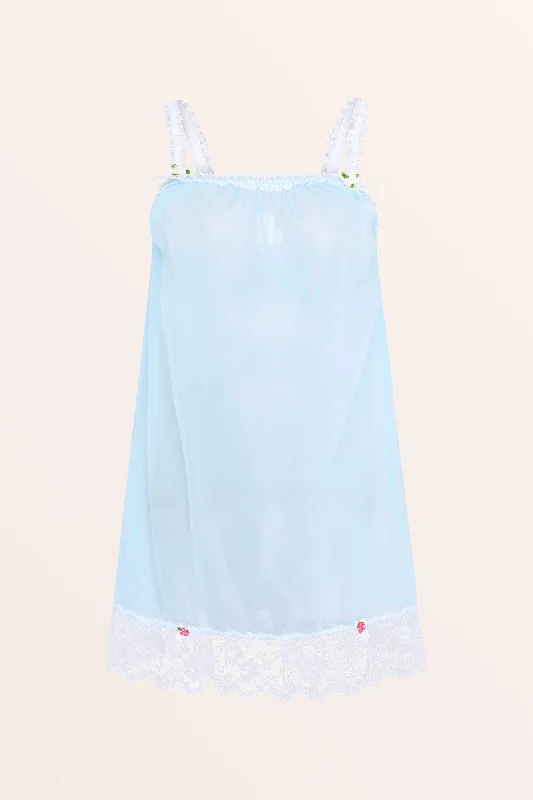 Sheer Frilly Babydoll Nightdress - Baby Blue/White