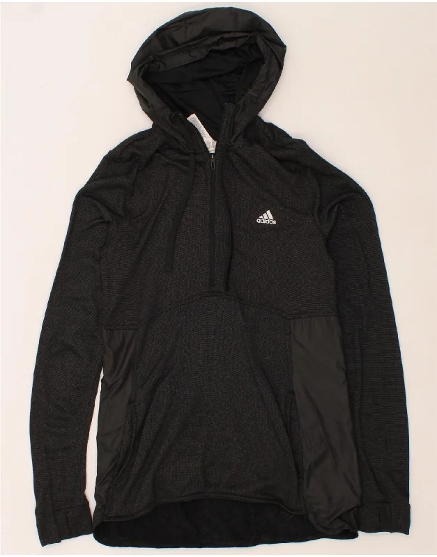 ADIDAS Womens Climawarm Zip Neck Hoodie Jumper UK 12/14 Medium Black