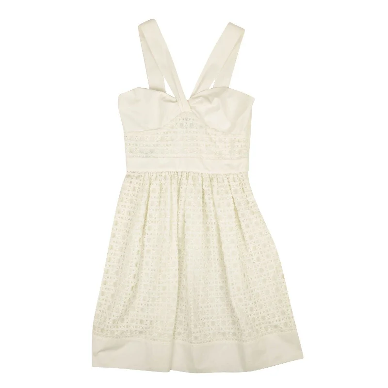 BOUTIQUE MOSCHINO White Sweetheart Lace V-Strap Dress