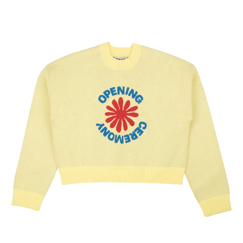 Opening Ceremony PALE ACID YELLOW CROPPED OC FLOWER LOGO SWEATER