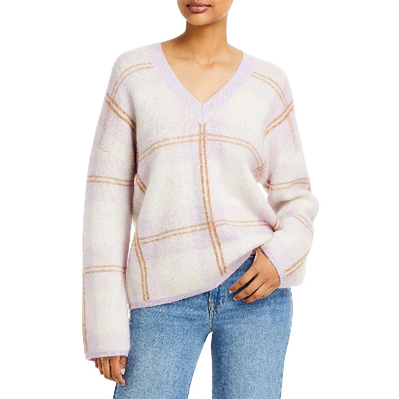 Colleen Womens Mohair Blend Plaid Pullover Sweater