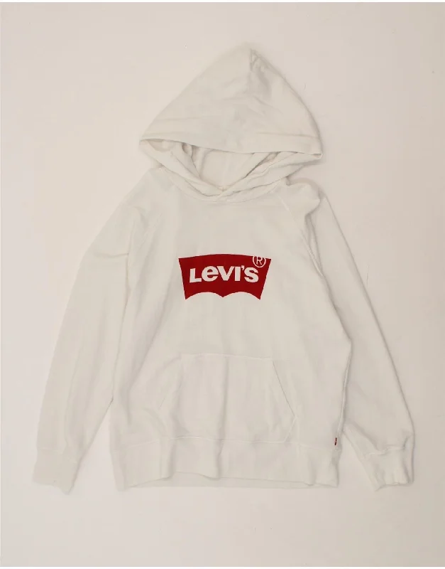 LEVI'S Womens Graphic Hoodie Jumper UK 14 Medium White Cotton