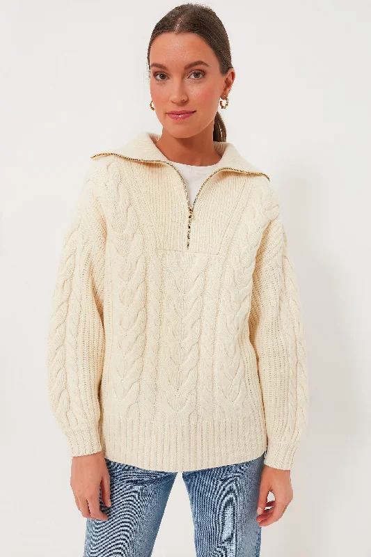 Winter White Daria Half Zip Cable Knit