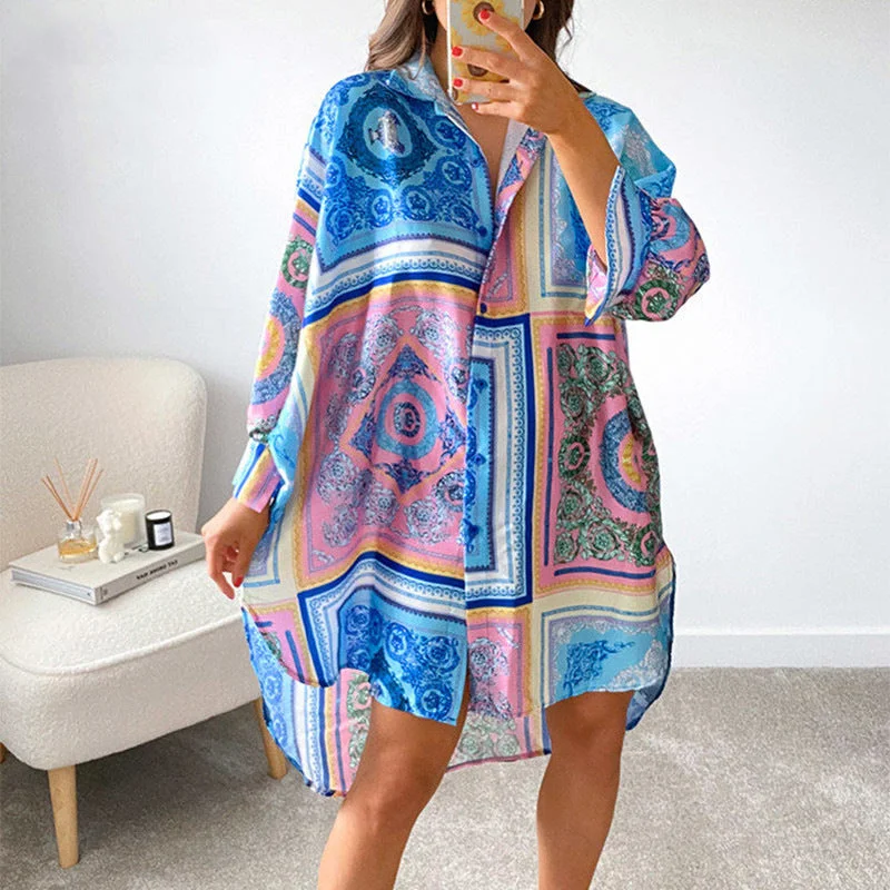 Casual Printed Long Women Loose Shirts