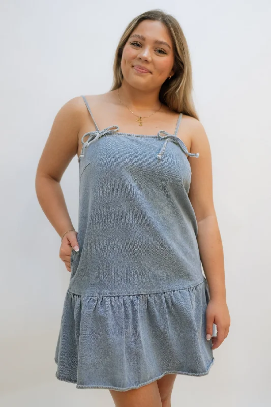 Denim Bow Mini Dress