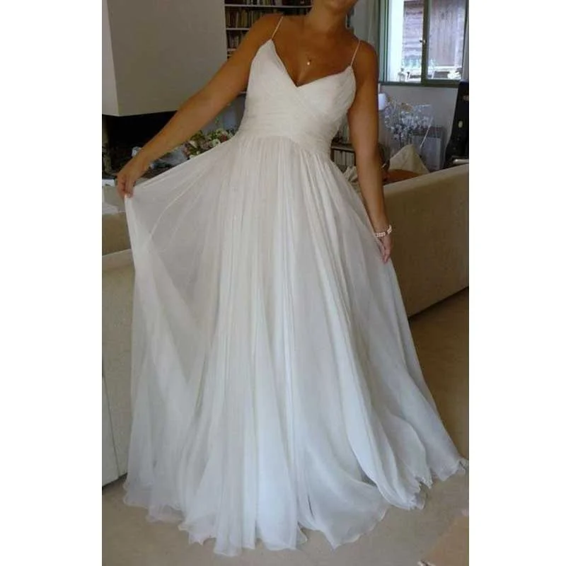 Cheap Simple Spaghetti Strap Formal Long Wedding Dresses, WG677