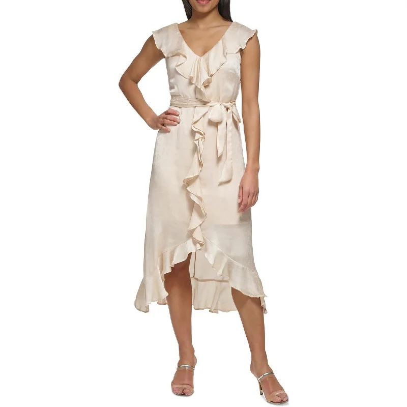 Womens Ruffled Mid Calf Midi Dress