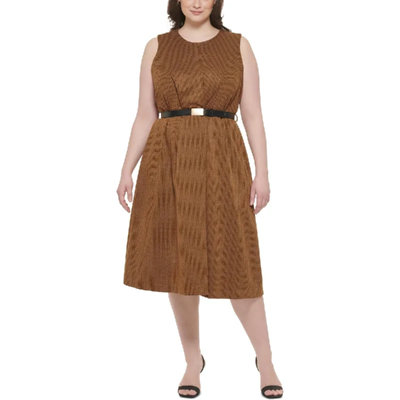 Plus Womens Chevron Belted Midi Dress