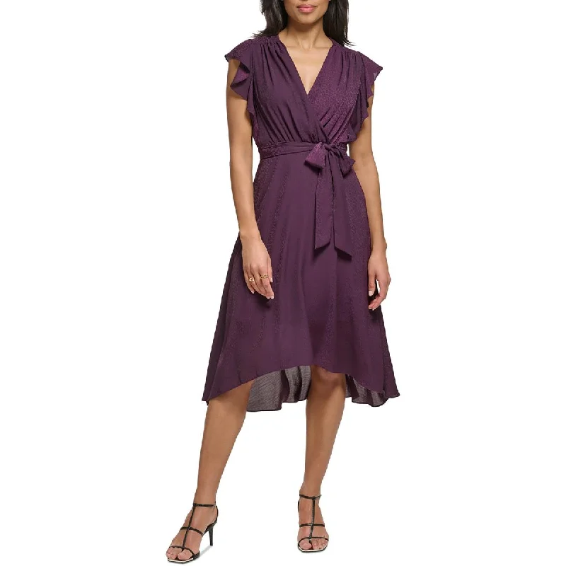 Womens Midi Flutter Sleeve Midi Dress