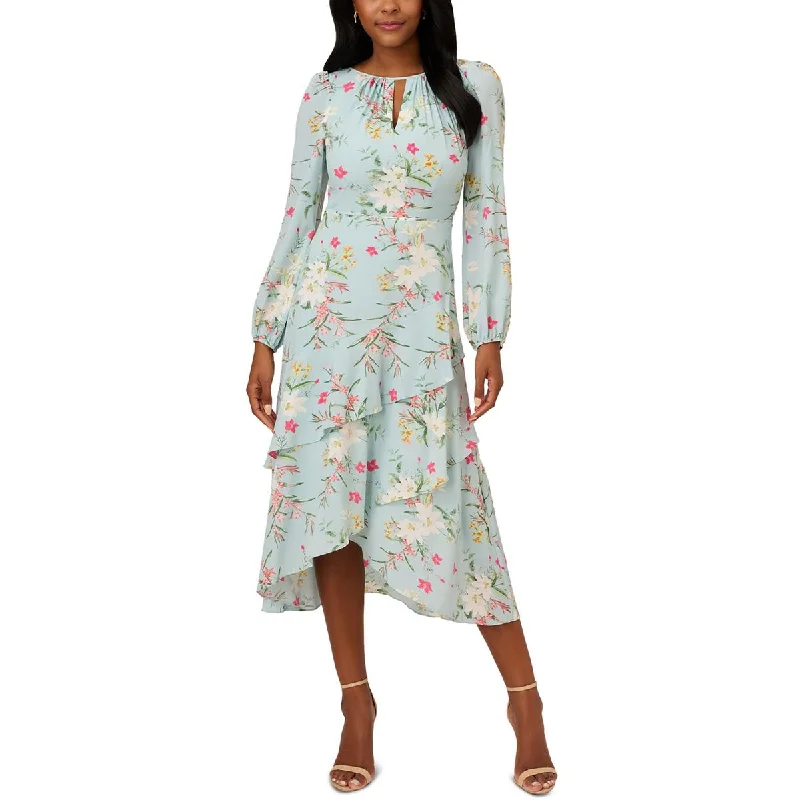 Womens Floral Print Polyester Midi Dress