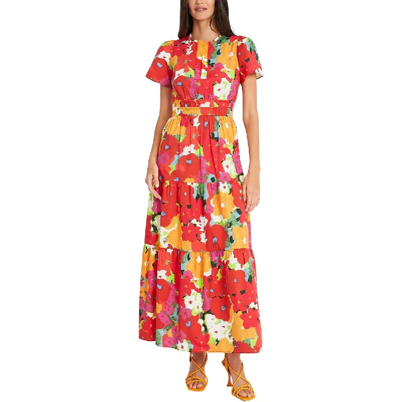 Womens Floral Print Cotton Midi Dress