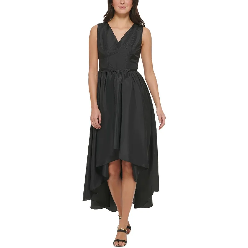 Womens V Neck Tea Length Midi Dress