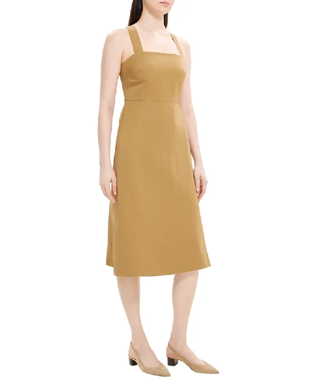 Theory Crossback Linen-Blend Midi Dress