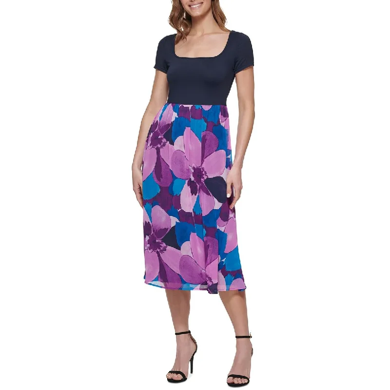 Womens Floral Print Nylon Midi Dress