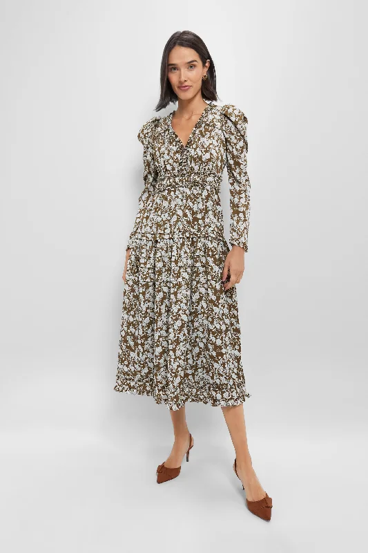 Olive Floral Renee Ruffle Midi Dress