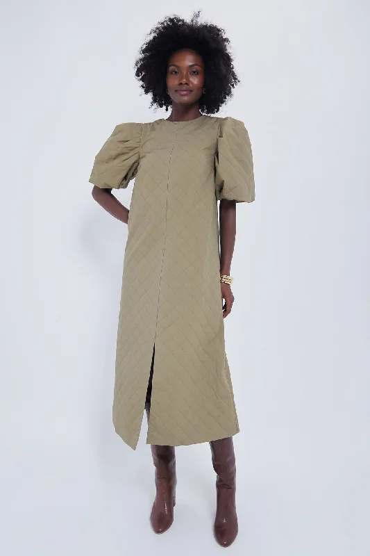 Olive Quilted Fowler Midi Dress