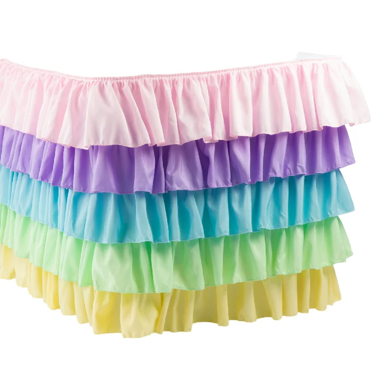 Ruffled 5 Tier Pastel Rainbow Table Skirt 14ft Polyester Designer unclassified skirts