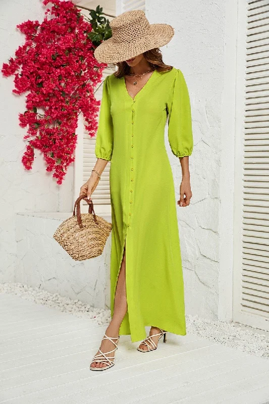 WOMEN 3/4 SLEEVE COZY MAXI SHIRTS DRESS