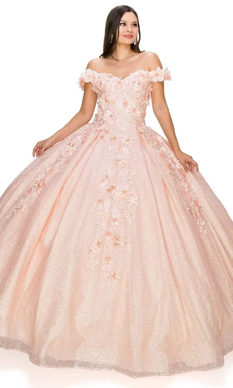 Cinderella Couture 8020J - Off Shoulder Floral Glitter Ballgown