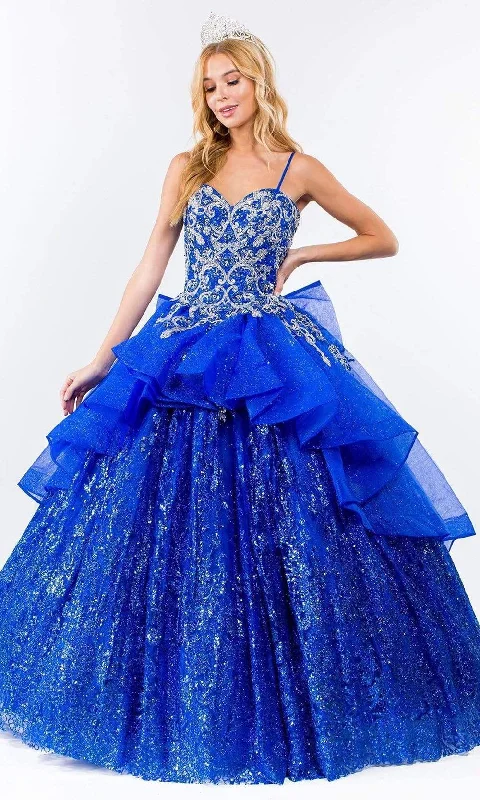 Elizabeth K - GL1927 Glitter Bow-Ornate Draped Ballgown