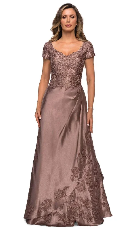 La Femme - 27033 Floral Satin A-Line Mother of the Bride Gown