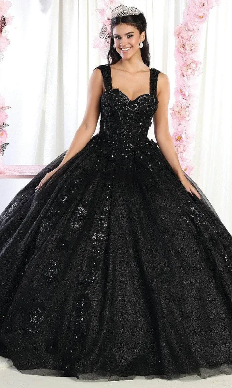 May Queen LK171 - Wide Strap Floral Glitter Ballgown