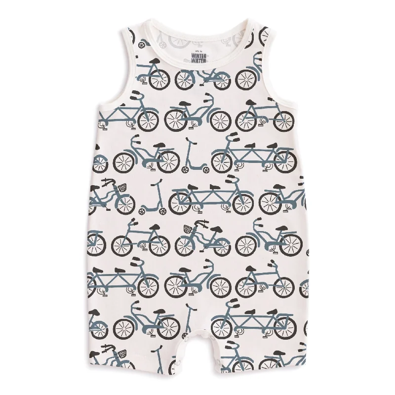 Tank Top Romper - Bikes Slate Blue