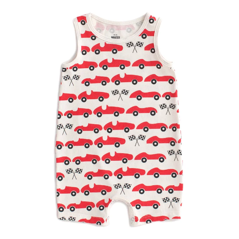 Tank Top Romper - Race Cars Red