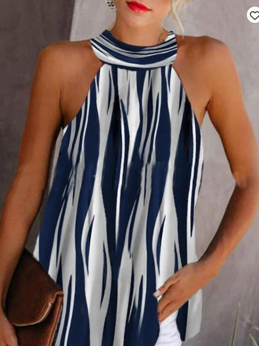 Loose Halterneck Striped Sleeveless Tank Tops