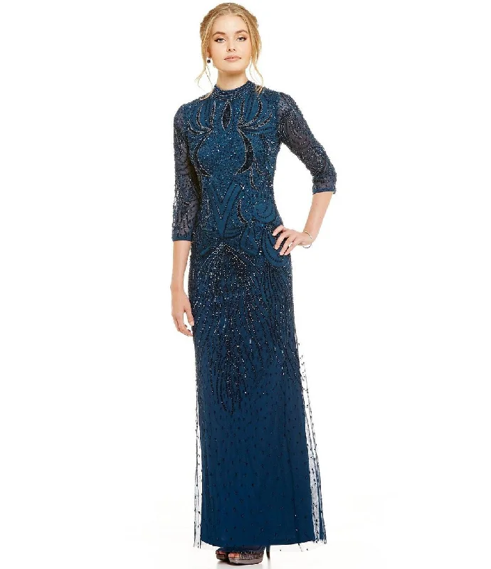 Adrianna Papell - Quarter Sleeves Beaded High Neck Dress AP1E200282SC