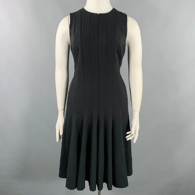 AKRIS Size 12 Black Wool Blend Sleeveless Tulip Dress