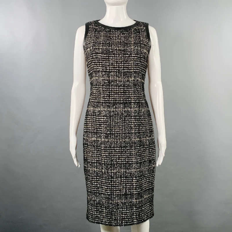 AKRIS Size 4 Black Grey Wool Blend Glenplaid Sheath Dress