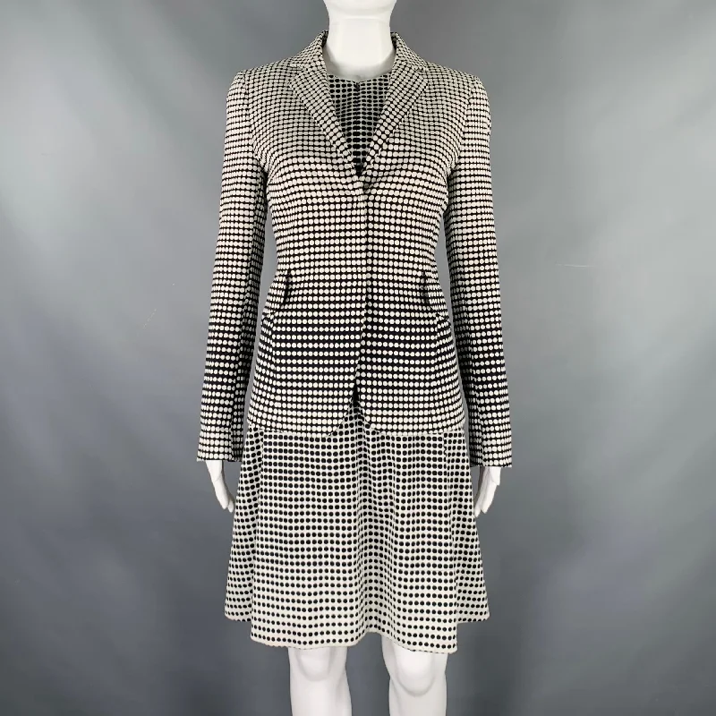 AKRIS Size 4 Black White Cotton Blend Polka Dot Notch Lapel Jacket Dress Set