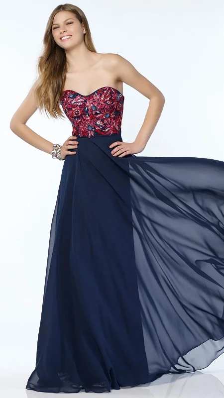 Alyce Paris - 6812SC Contrast Appliqued Strapless A-Line Dress