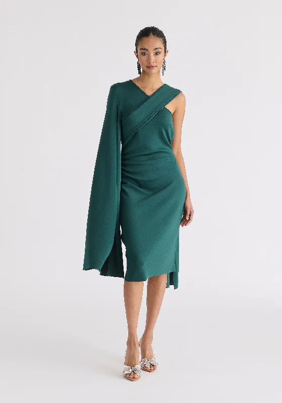 Asymmetric Draped Cape Sleeve Dress