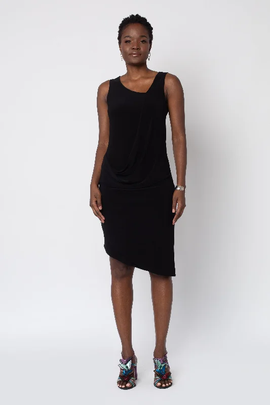 Black Asymmetrical Drape Front Dress