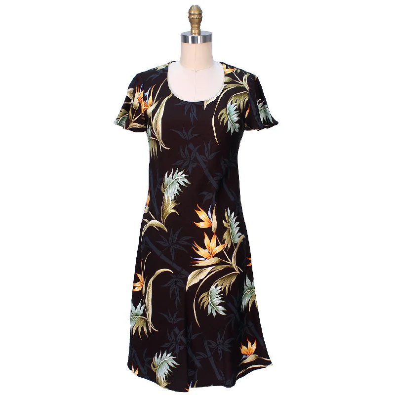 Bamboo Paradise Black A-Line Dress with Cap Sleeves