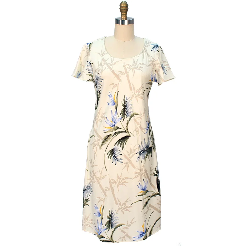 Bamboo Paradise Cream A-Line Dress with Cap Sleeves