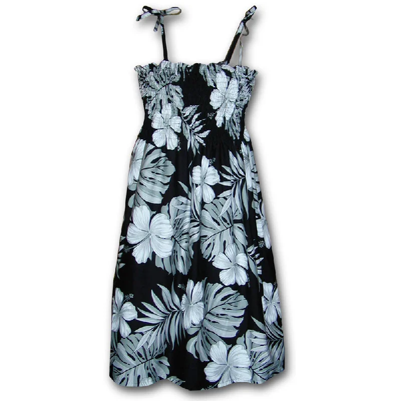 Big Hibiscus Black Spaghetti Tube Dress