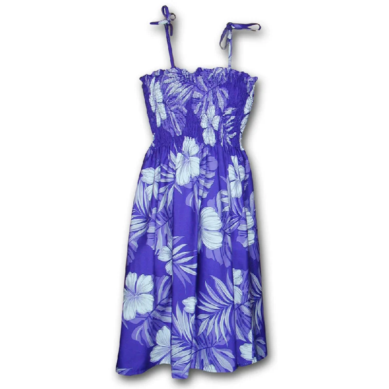 Big Hibiscus Purple Spaghetti Tube Dress