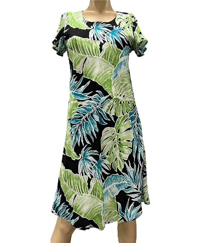 Cabana Palms Black A-Line Dress with Cap Sleeves